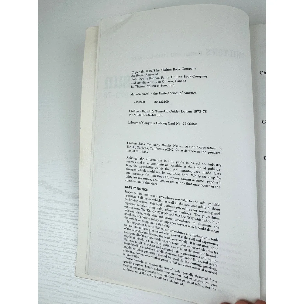 Chilton Datsun 1973-1978 Repair Tune Up Guide Manual Vintage 510 610 710‎  200SX